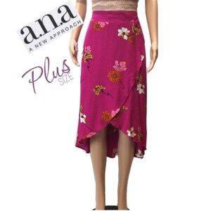 A.N.A. Fuchsia Ameli Floral Faux Wrap Skirt